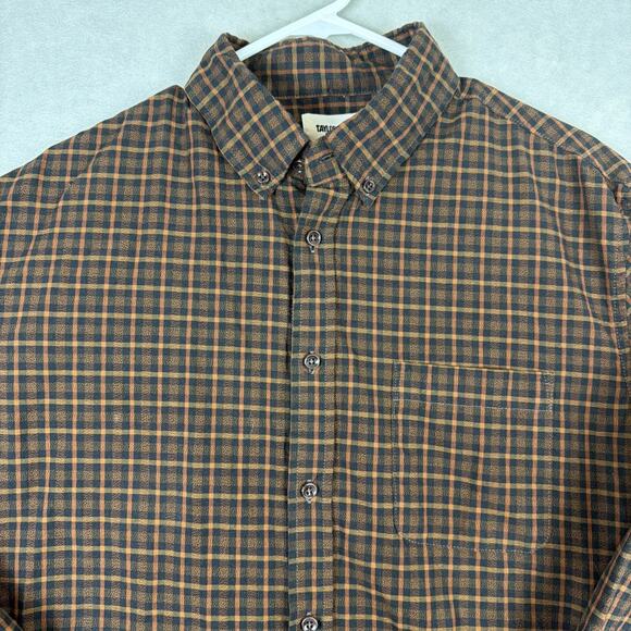 Taylor Stitch Flannel Shirt Mens 44 Brown Blue Plaid Organic Cotton Thick - Picture 3 of 10